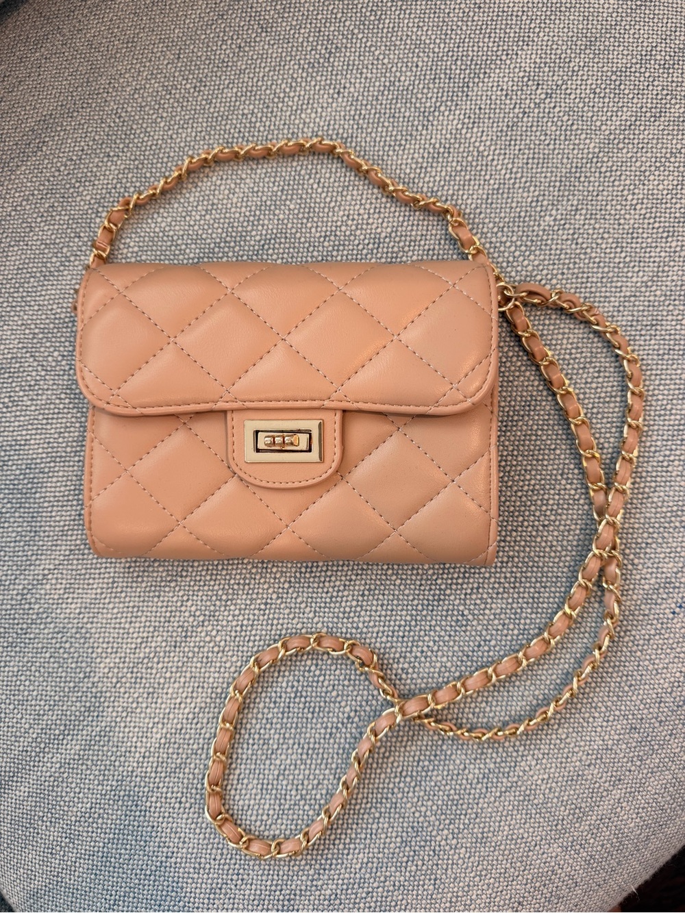 Urban Expressions Quilted Tan Crossbody with Gold Chain
